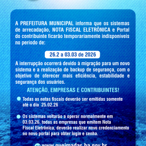 INFORME PREFEITURA - COMUNICADO DE INDISPONIBILIDADE TEMPORÁRIA DE SISTEMAS