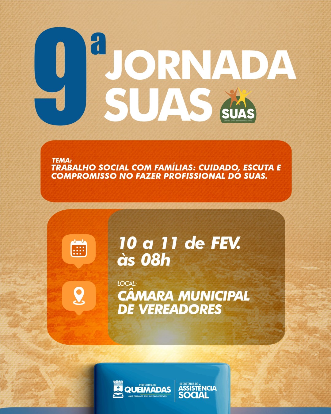 9ª JORNADA SUAS SERÁ REALIZADA ENTRE OS DIAS 10 E 11 DE FEVEREIRO EM QUEIMADAS
